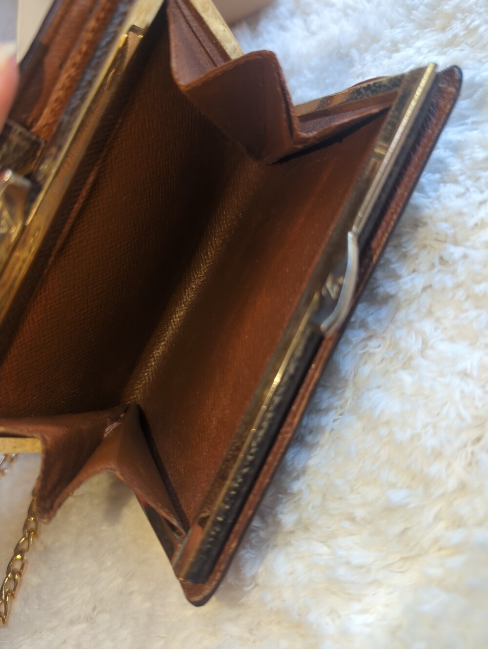 Louis Vuitton Monogram Authentic Kisslock Wallet Dark Brown With Chain + Box - Picture 6 of 7